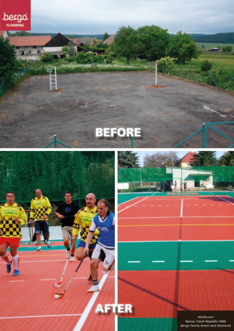 Sanierung eines Sportbodens mit Bergo Tennis - vorher nachher